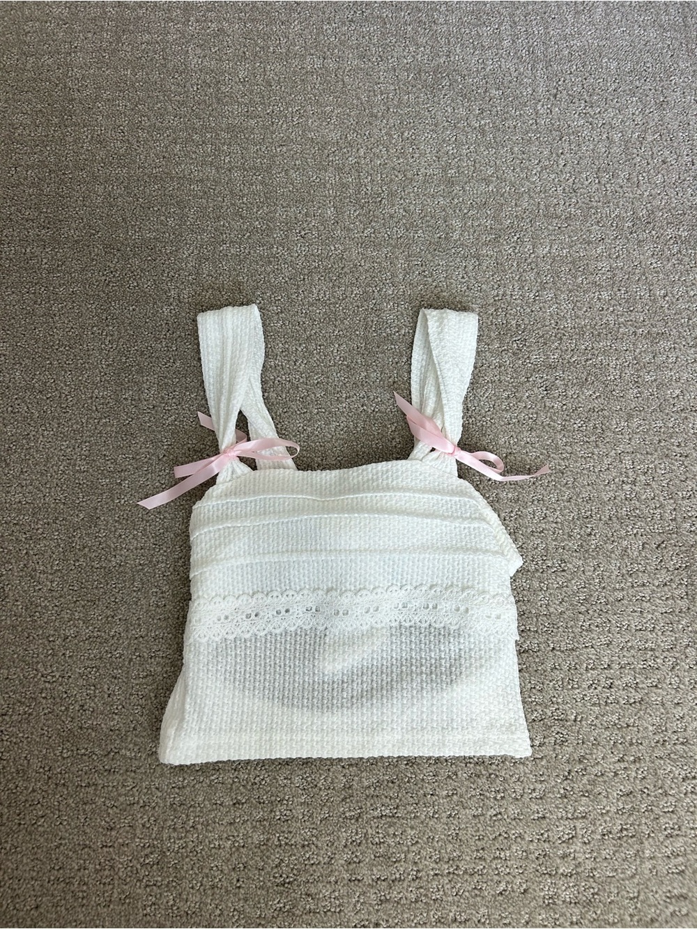 White Knit Crop Tank with Pink Bow Straps Size XS